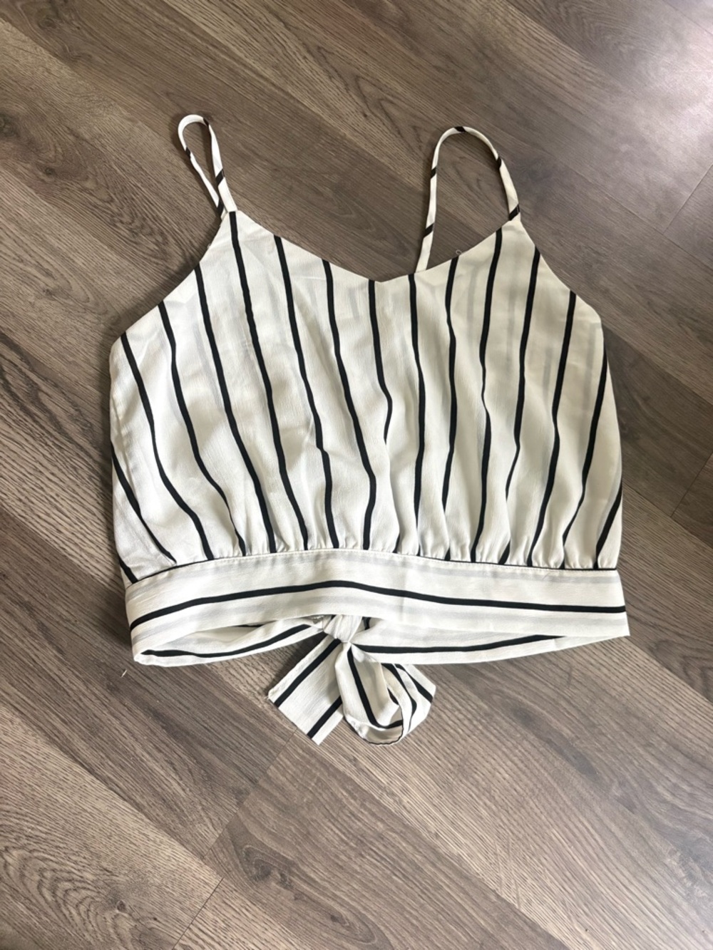 SHEIN White Cami with Black Vertical Stripes and Front Tie